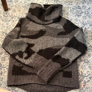 Aqua Gray and Black Turtleneck Sweater - Camouflage